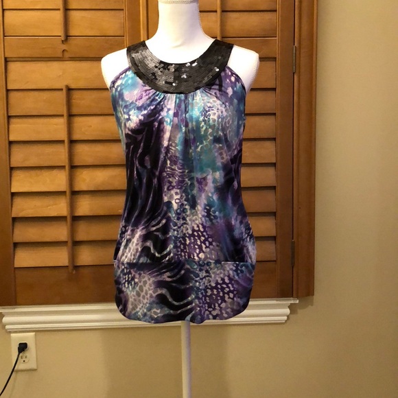 Kiwi Tops - Kiwi Women’s L purple/green black sequin tank top